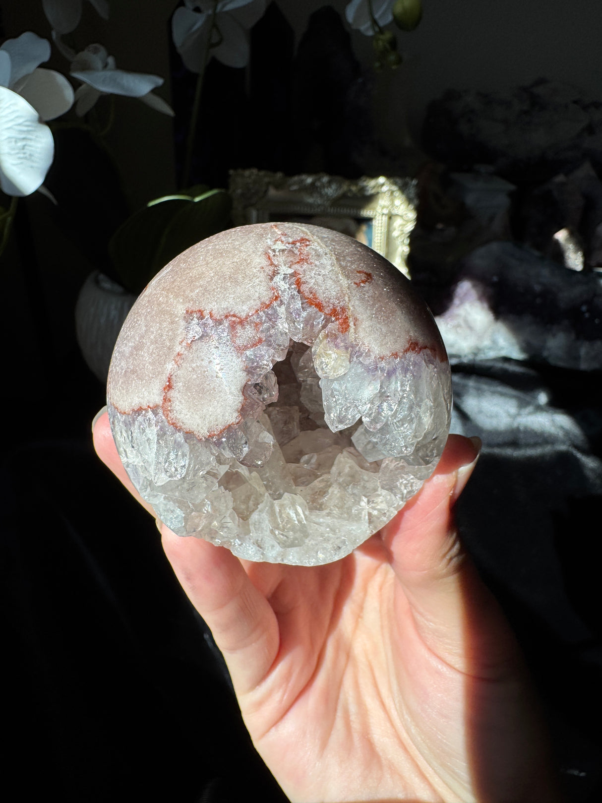 Pink Amethyst Sphere with Quartz Points