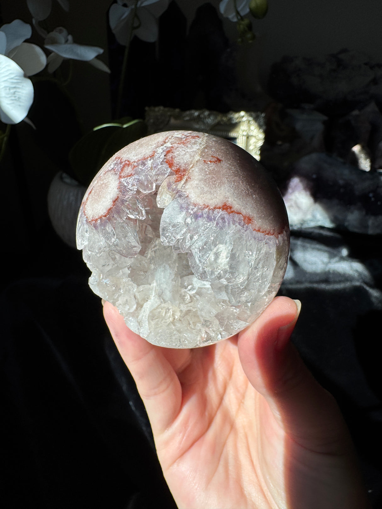 Pink Amethyst Sphere with Quartz Points