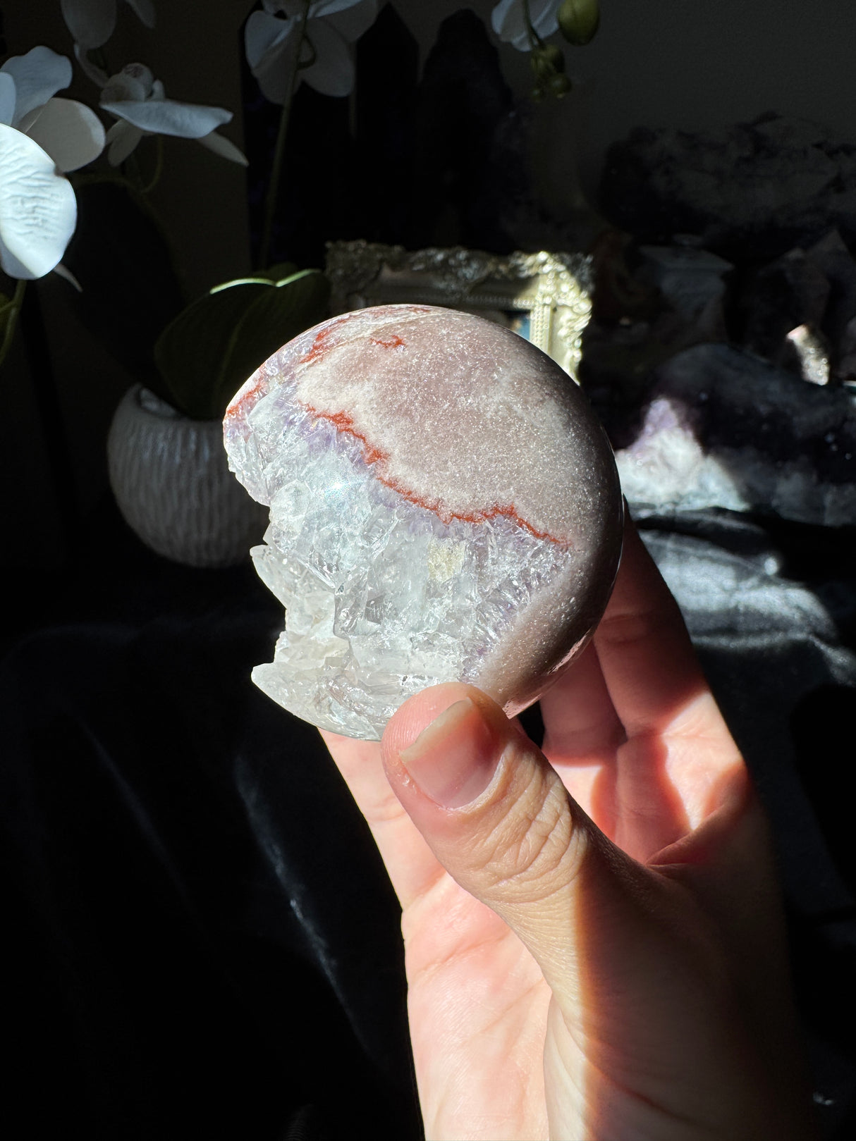 Pink Amethyst Sphere with Quartz Points