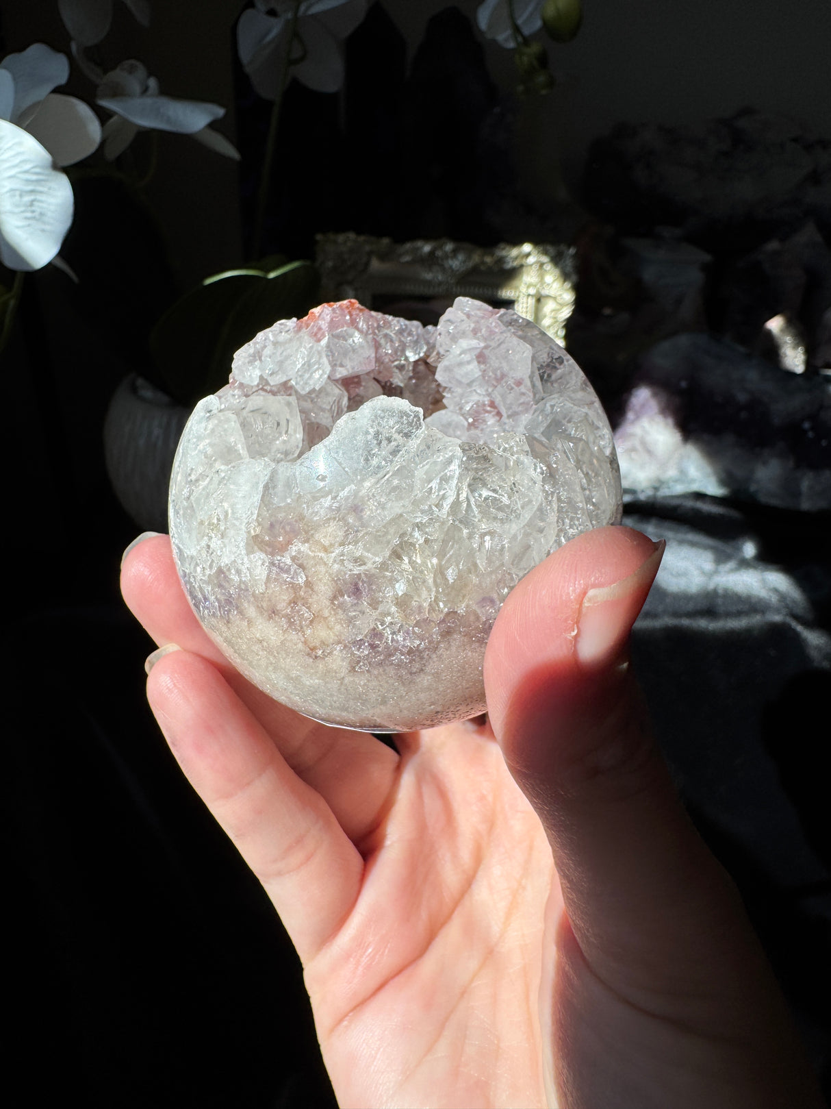 Pink Amethyst Sphere with Quartz Points