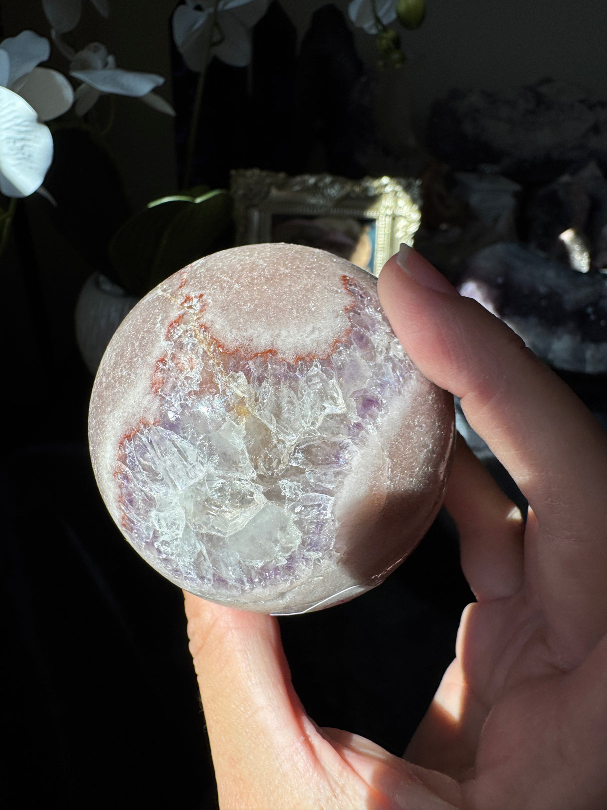 Pink Amethyst Sphere with Quartz Points
