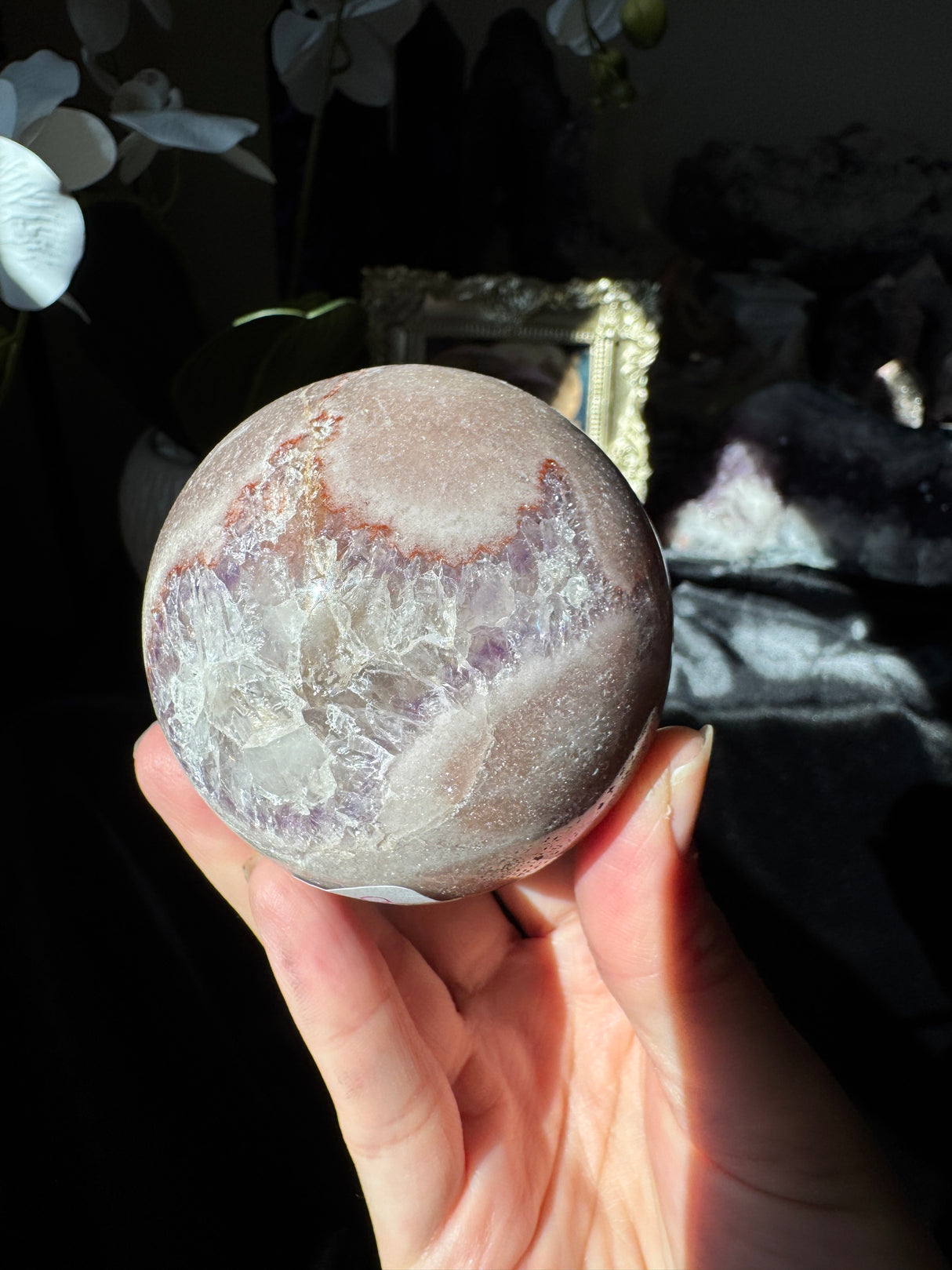 Pink Amethyst Sphere with Quartz Points
