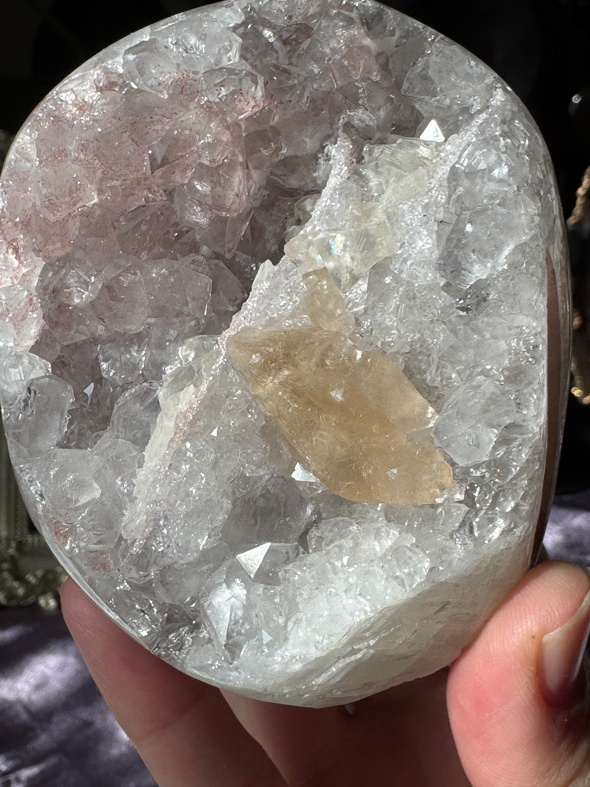 Pastel Pink Rainbow Amethyst Free Form with Calcite