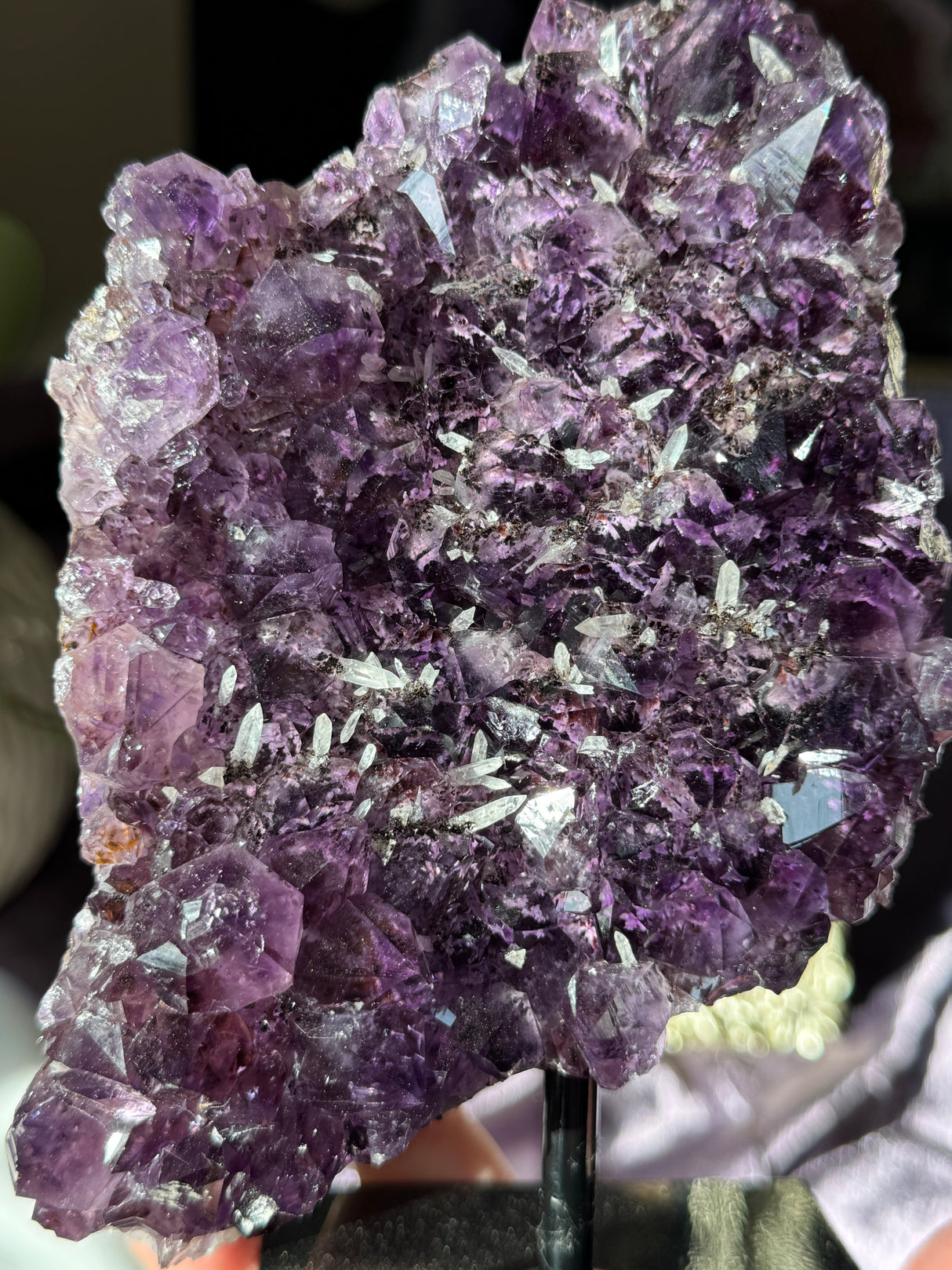 Amethyst Cluster with Druzy Calcite Points