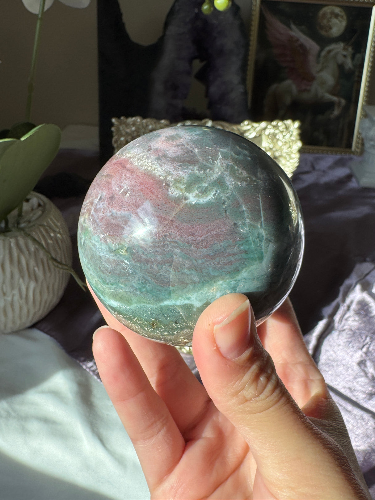Pink & Teal Sea Jasper Sphere