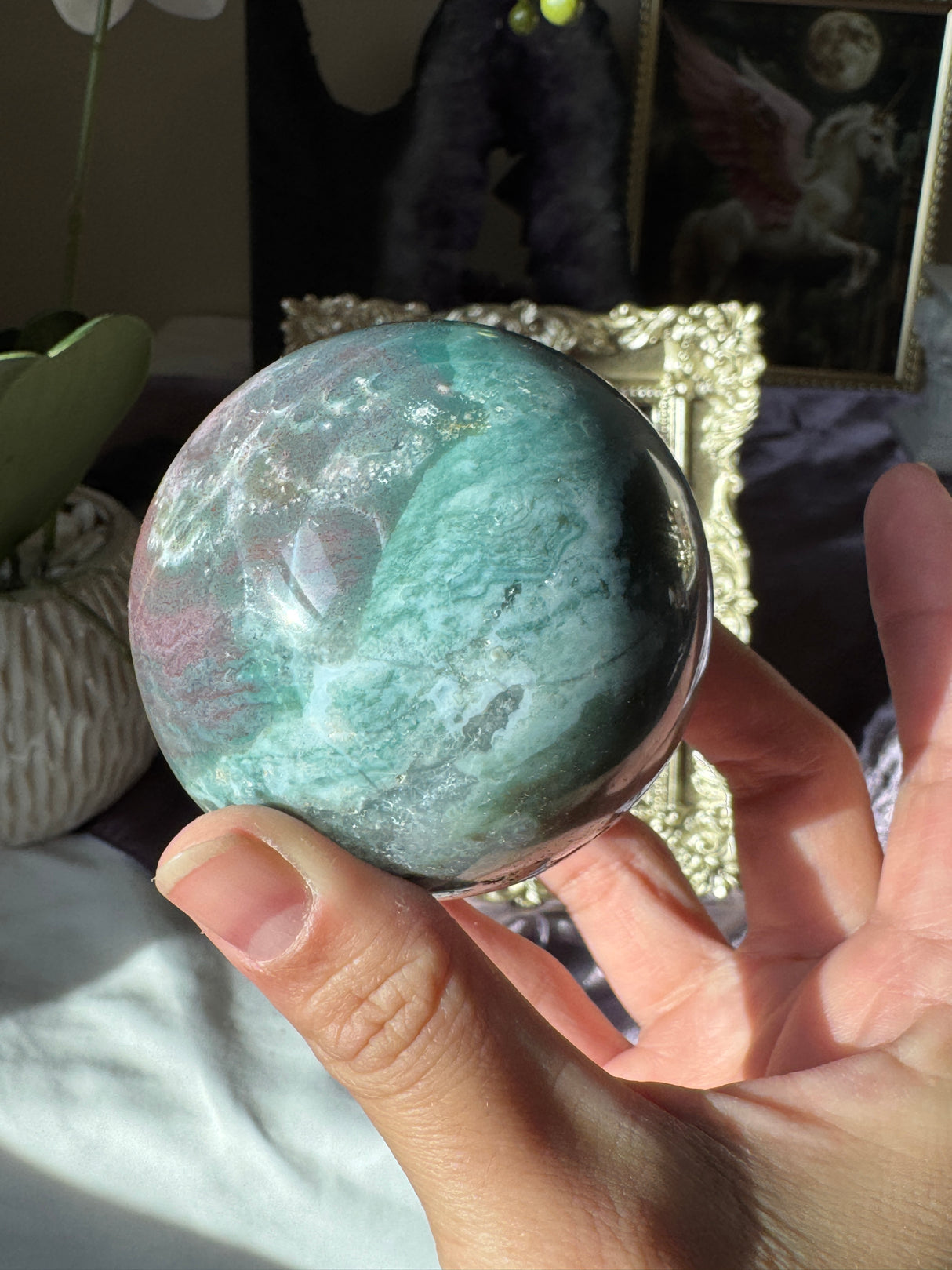 Pink & Teal Sea Jasper Sphere