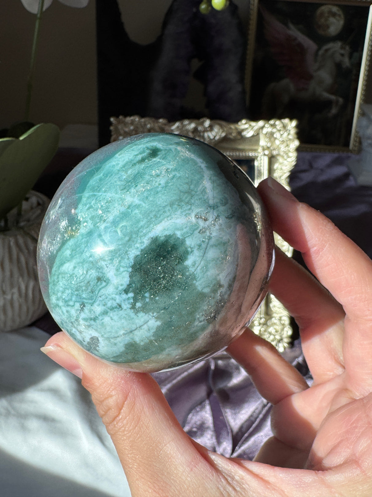 Pink & Teal Sea Jasper Sphere