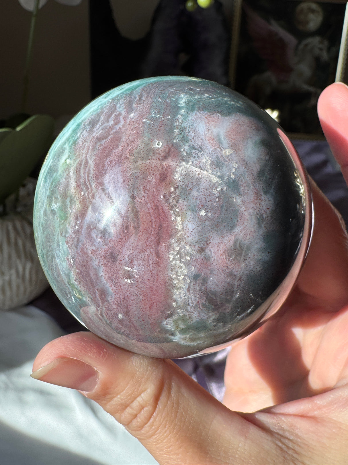 Pink & Teal Sea Jasper Sphere