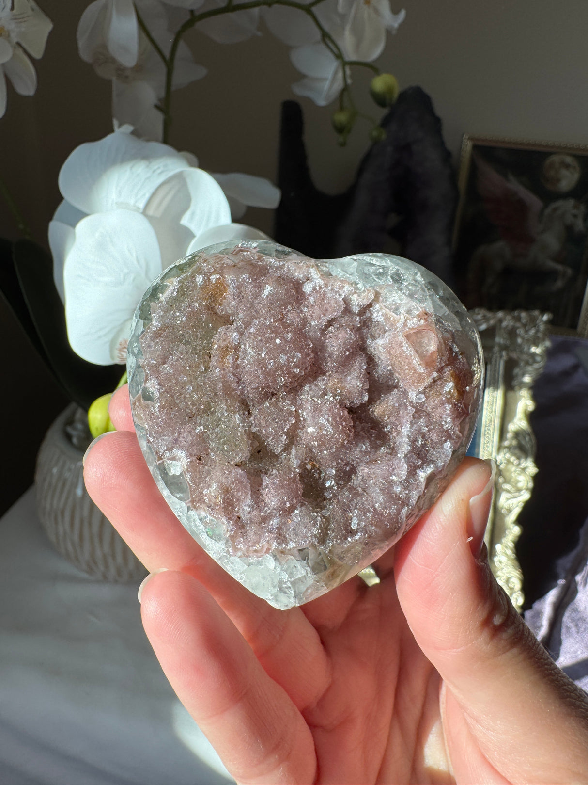 Pink Druzy Rainbow Amethyst Heart