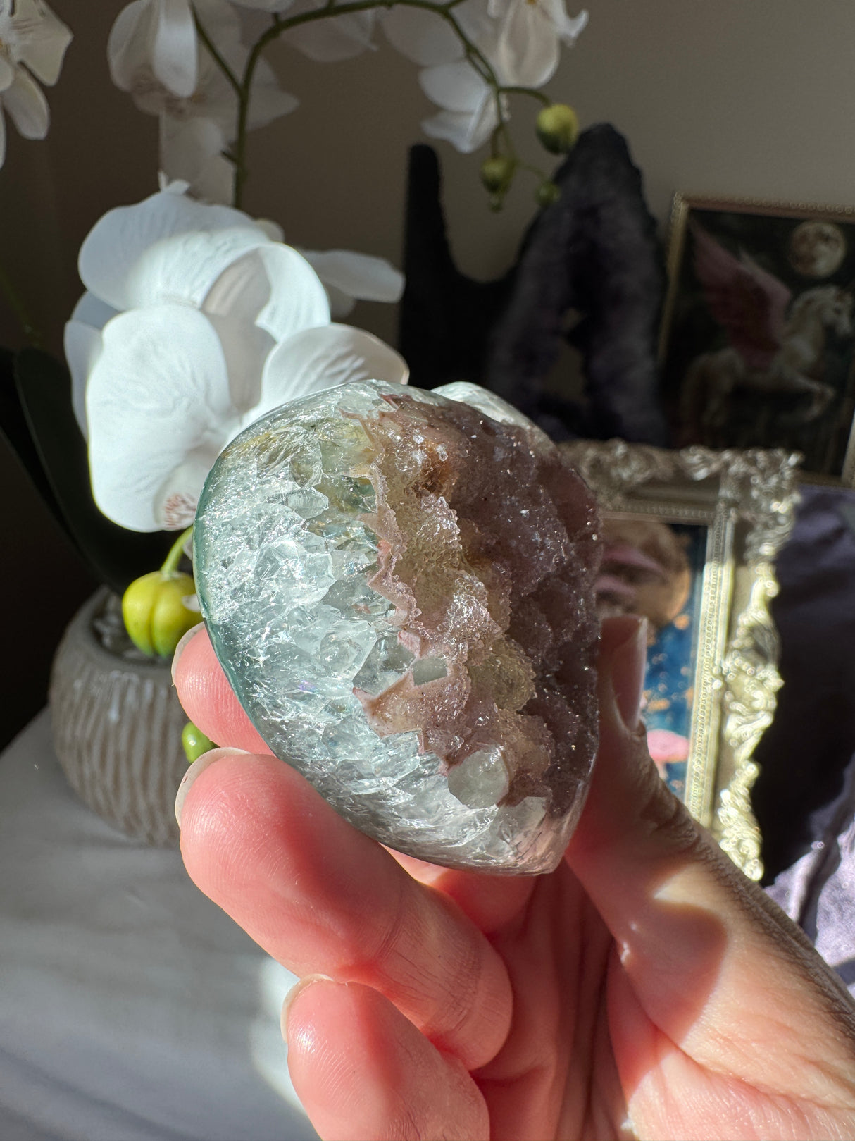 Pink Druzy Rainbow Amethyst Heart