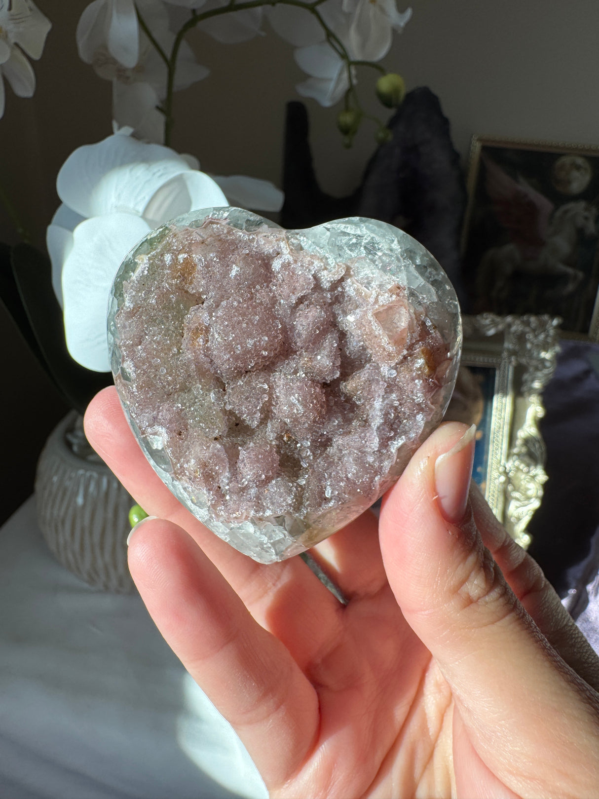 Pink Druzy Rainbow Amethyst Heart