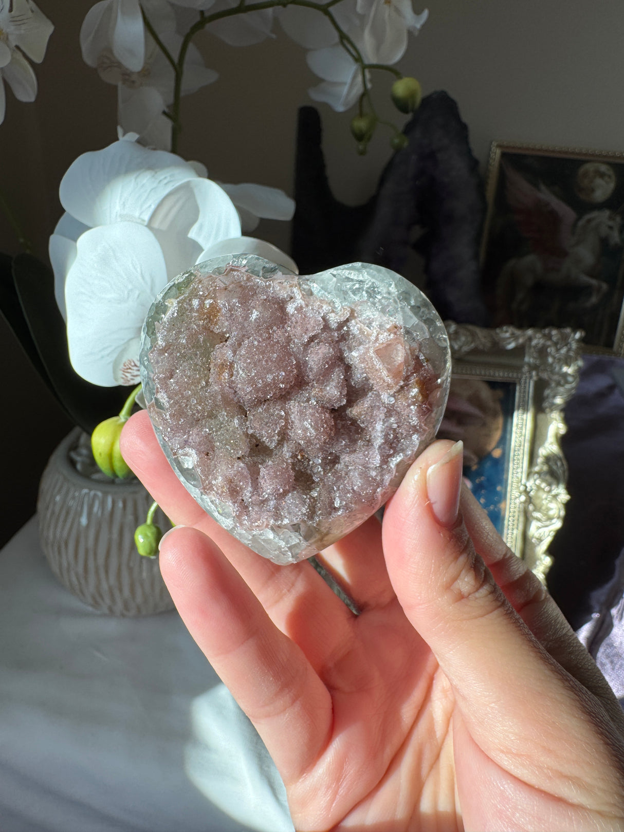 Pink Druzy Rainbow Amethyst Heart