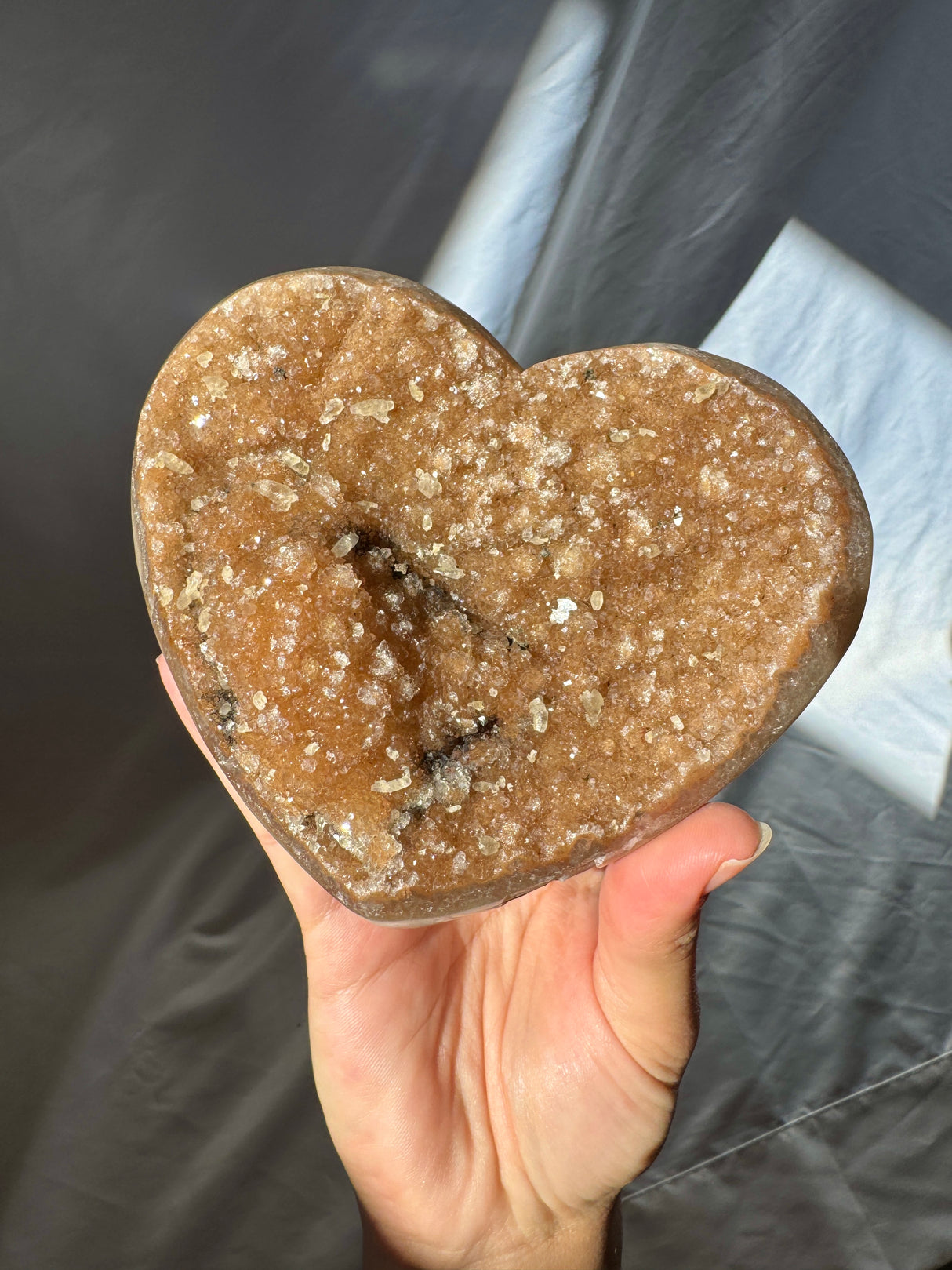 Orange Rainbow Amethyst Heart with Calcite inclusions