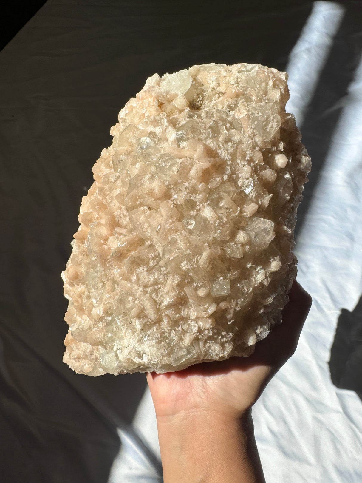 Large Peachy Pink Apophyllite with Stilbite Cluster (Self Stands)