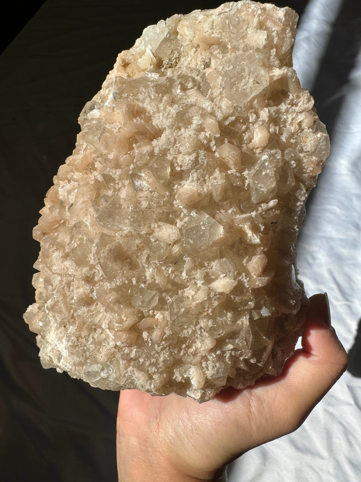 Large Peachy Pink Apophyllite with Stilbite Cluster (Self Stands)