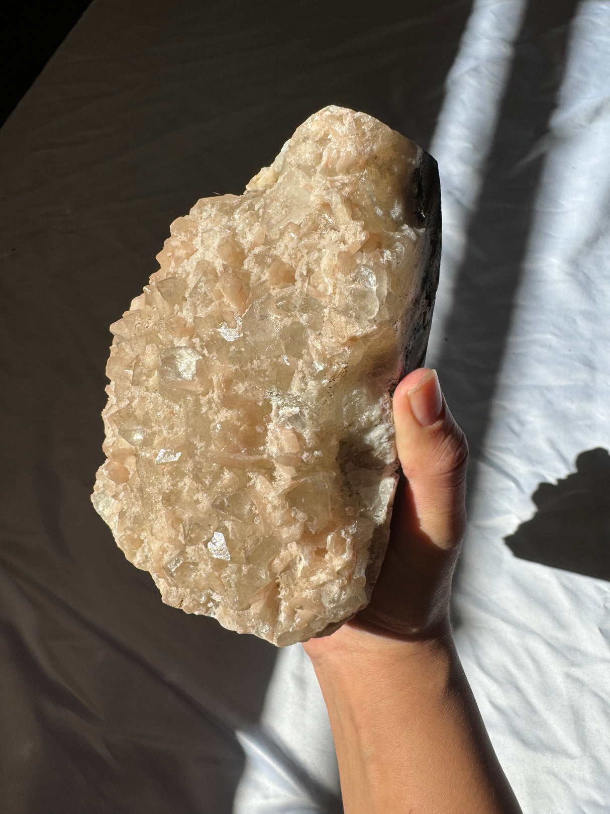 Large Peachy Pink Apophyllite with Stilbite Cluster (Self Stands)