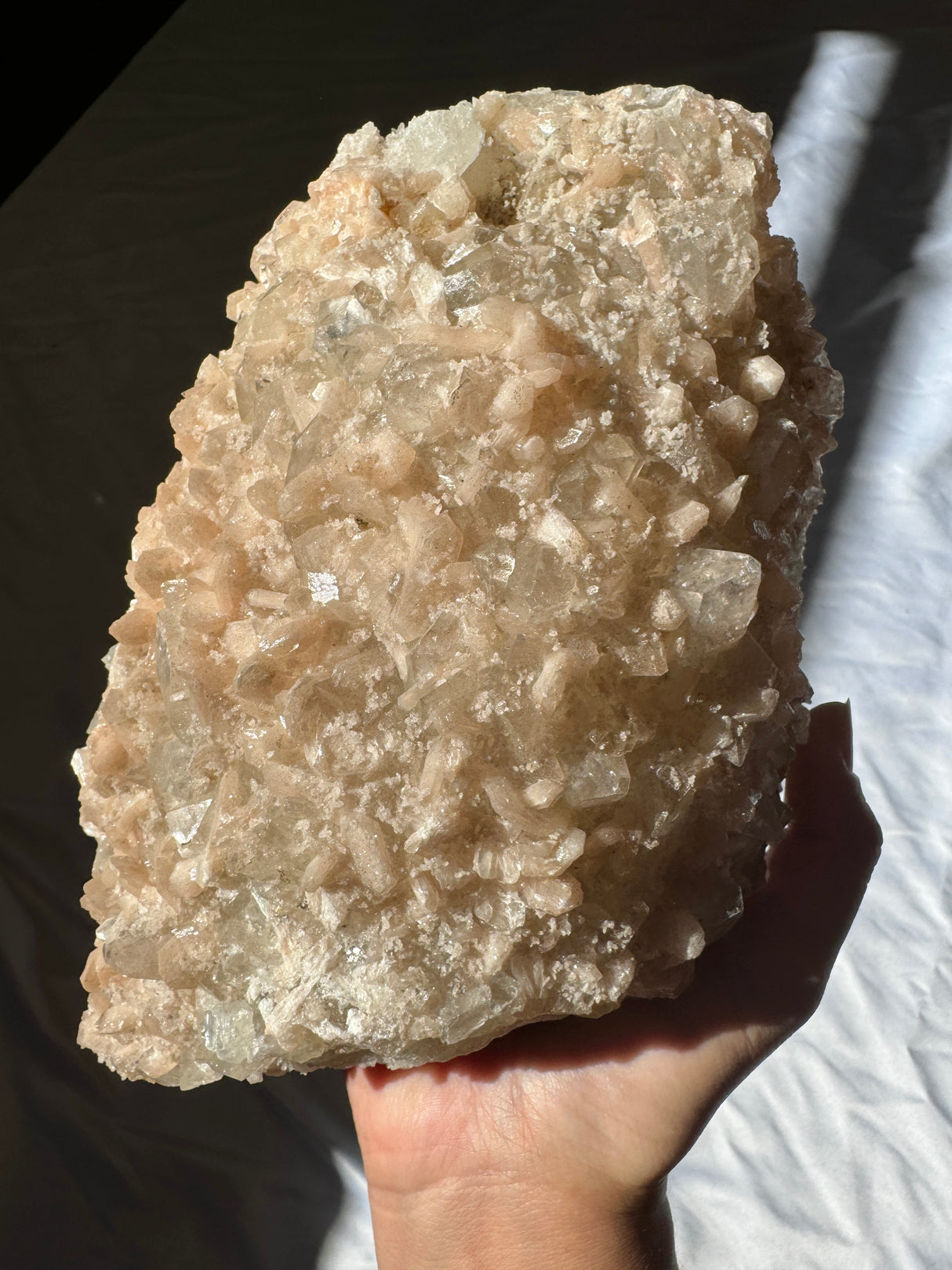 Large Peachy Pink Apophyllite with Stilbite Cluster (Self Stands)