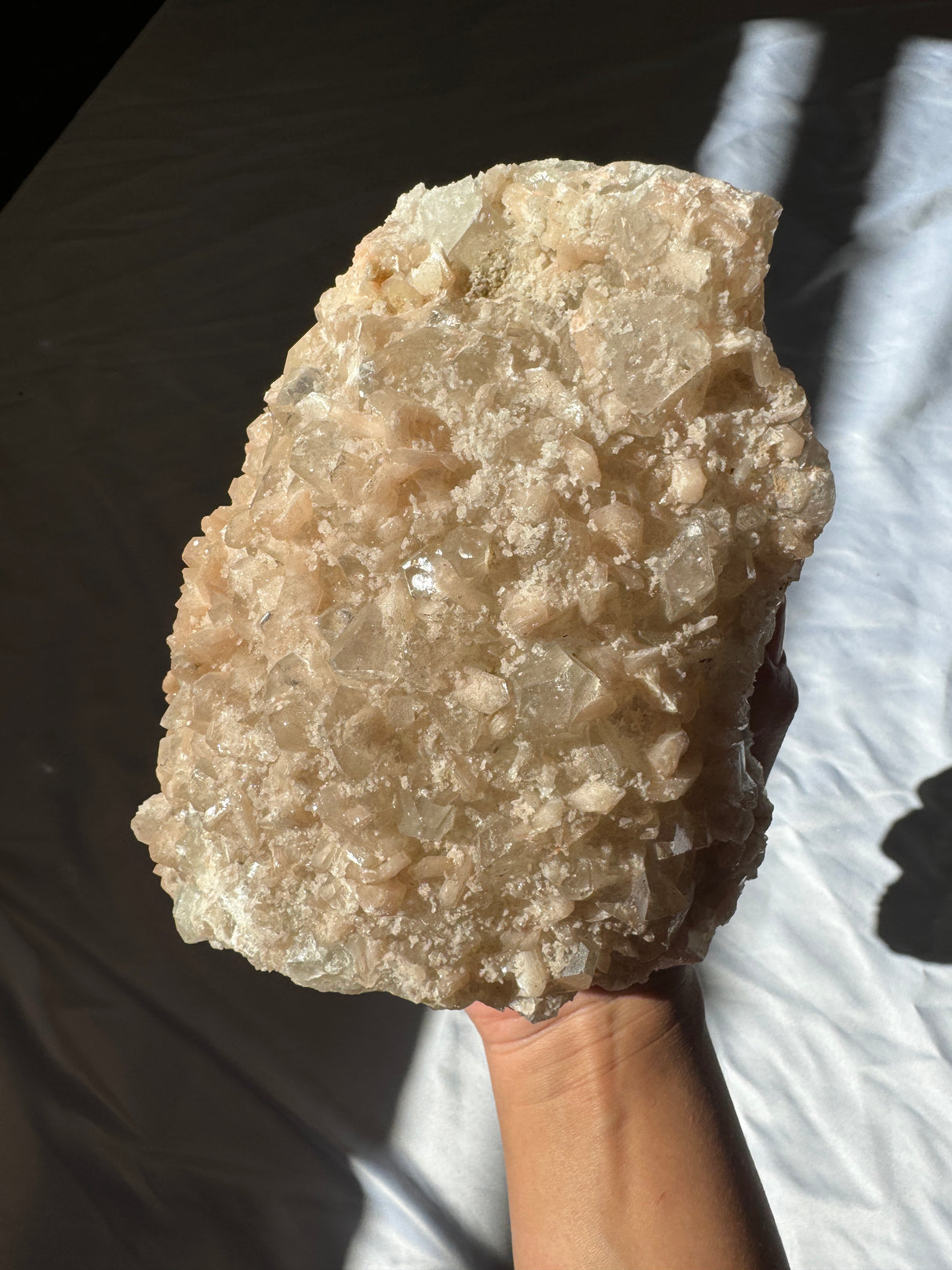 Large Peachy Pink Apophyllite with Stilbite Cluster (Self Stands)