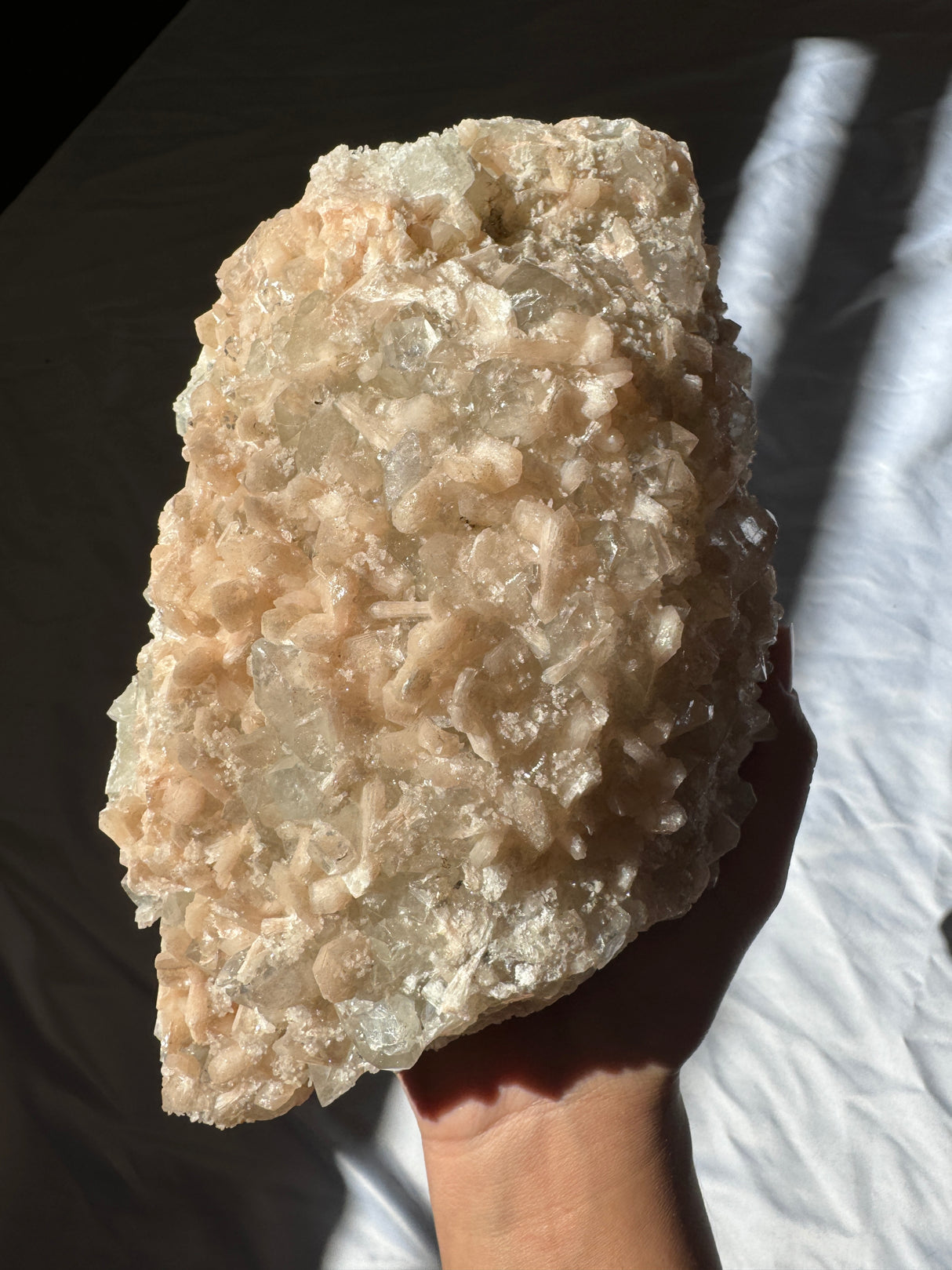 Large Peachy Pink Apophyllite with Stilbite Cluster (Self Stands)
