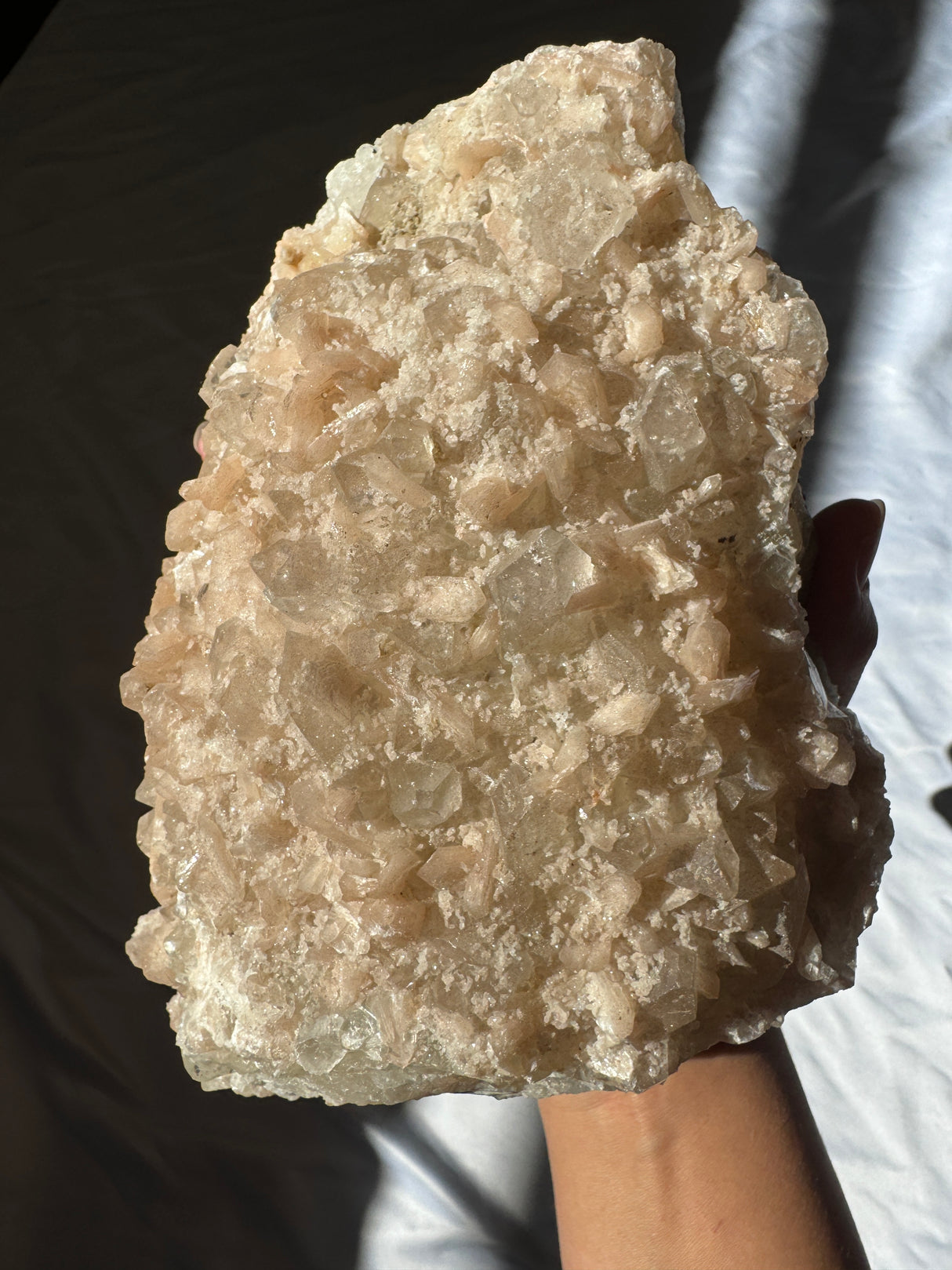 Large Peachy Pink Apophyllite with Stilbite Cluster (Self Stands)