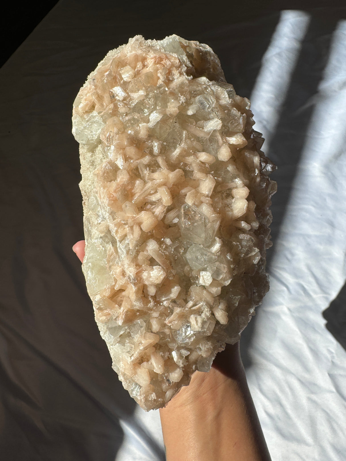 Large Peachy Pink Apophyllite with Stilbite Cluster (Self Stands)