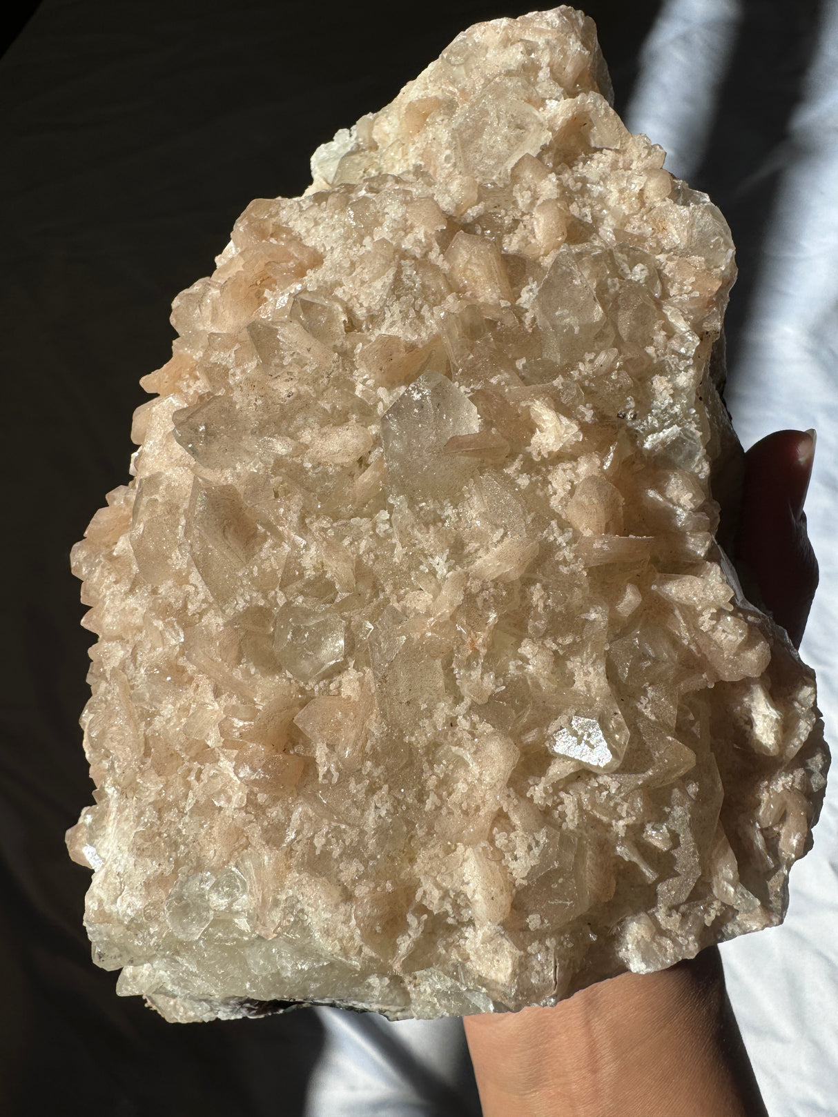 Large Peachy Pink Apophyllite with Stilbite Cluster (Self Stands)