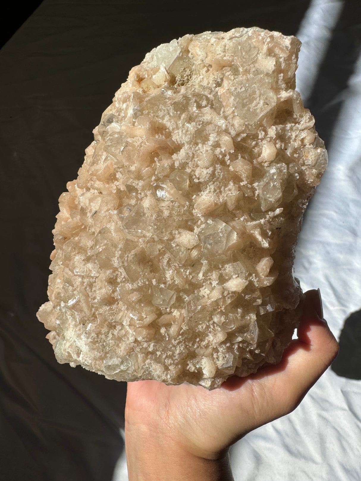 Large Peachy Pink Apophyllite with Stilbite Cluster (Self Stands)