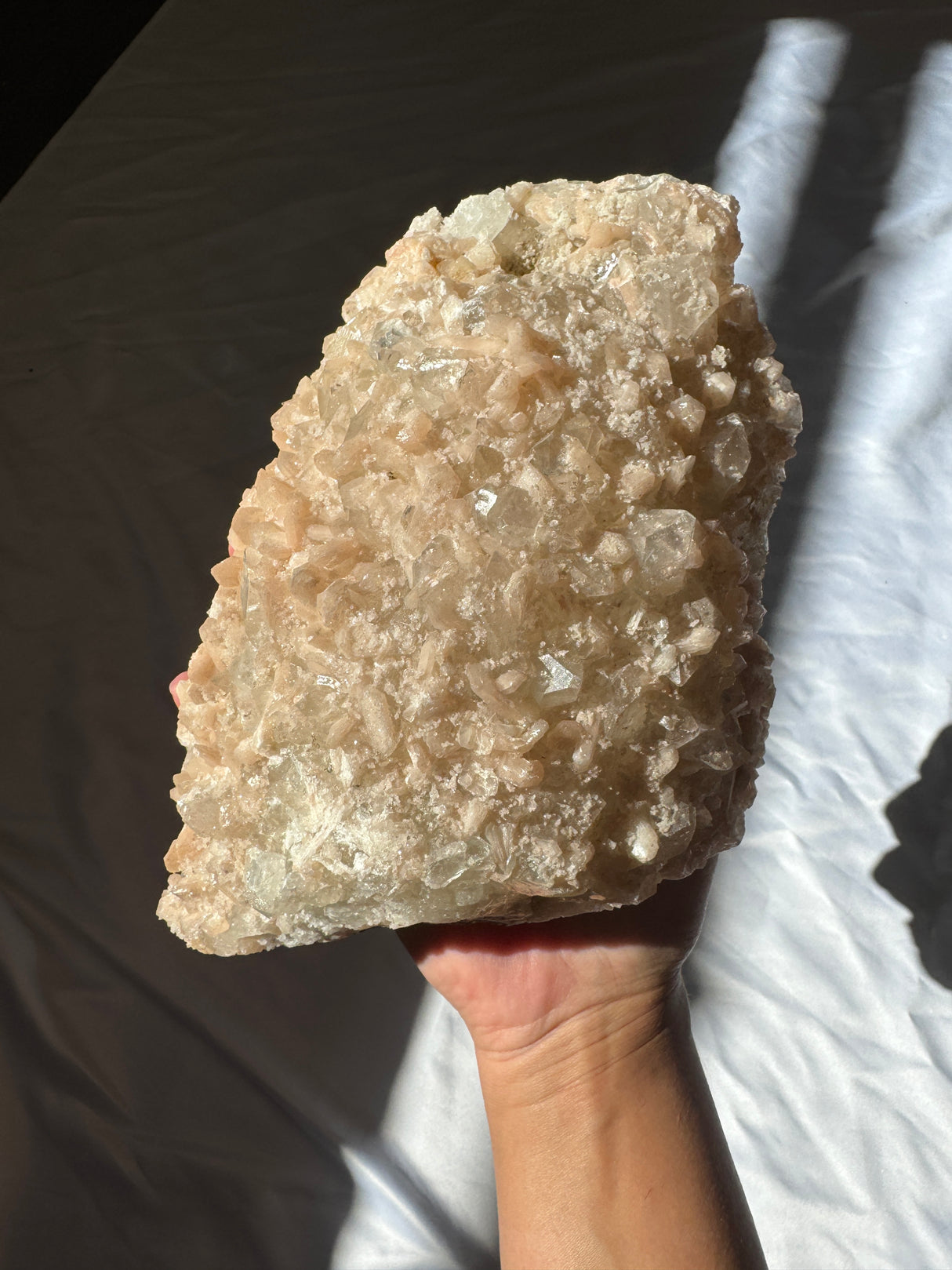 Large Peachy Pink Apophyllite with Stilbite Cluster (Self Stands)