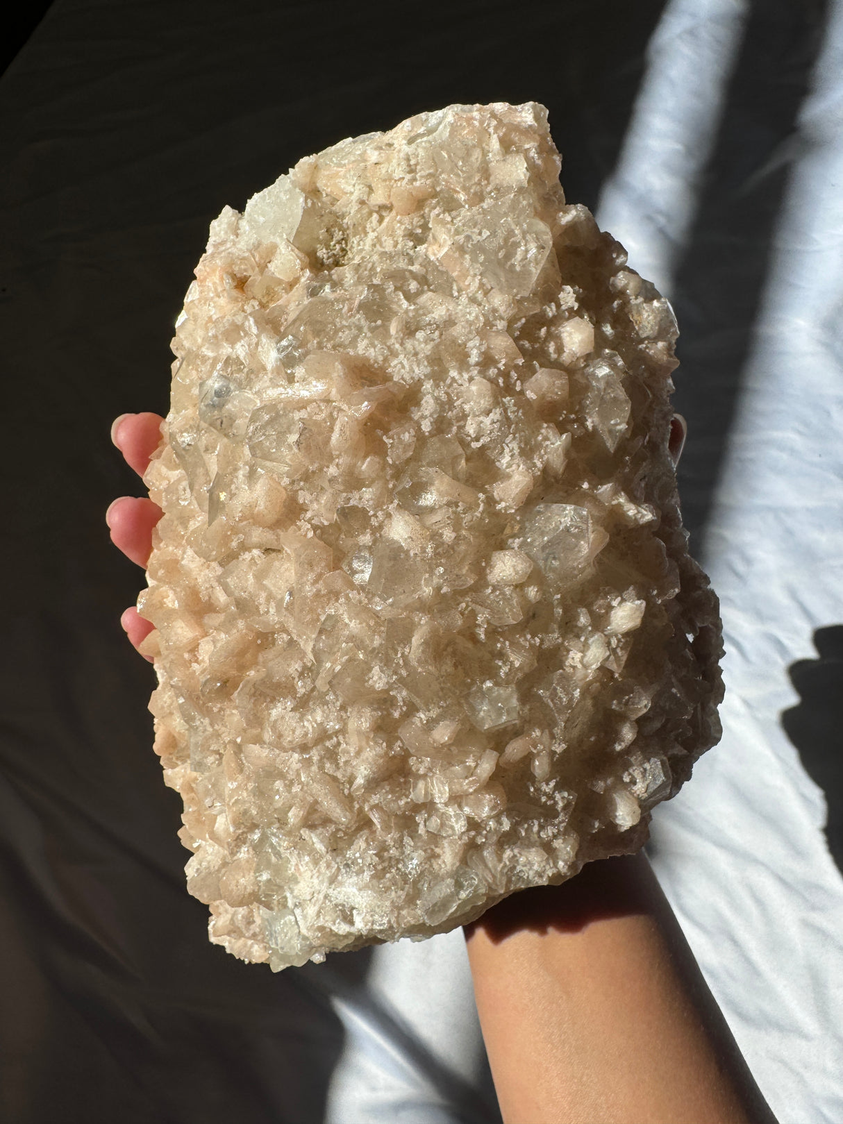 Large Peachy Pink Apophyllite with Stilbite Cluster (Self Stands)