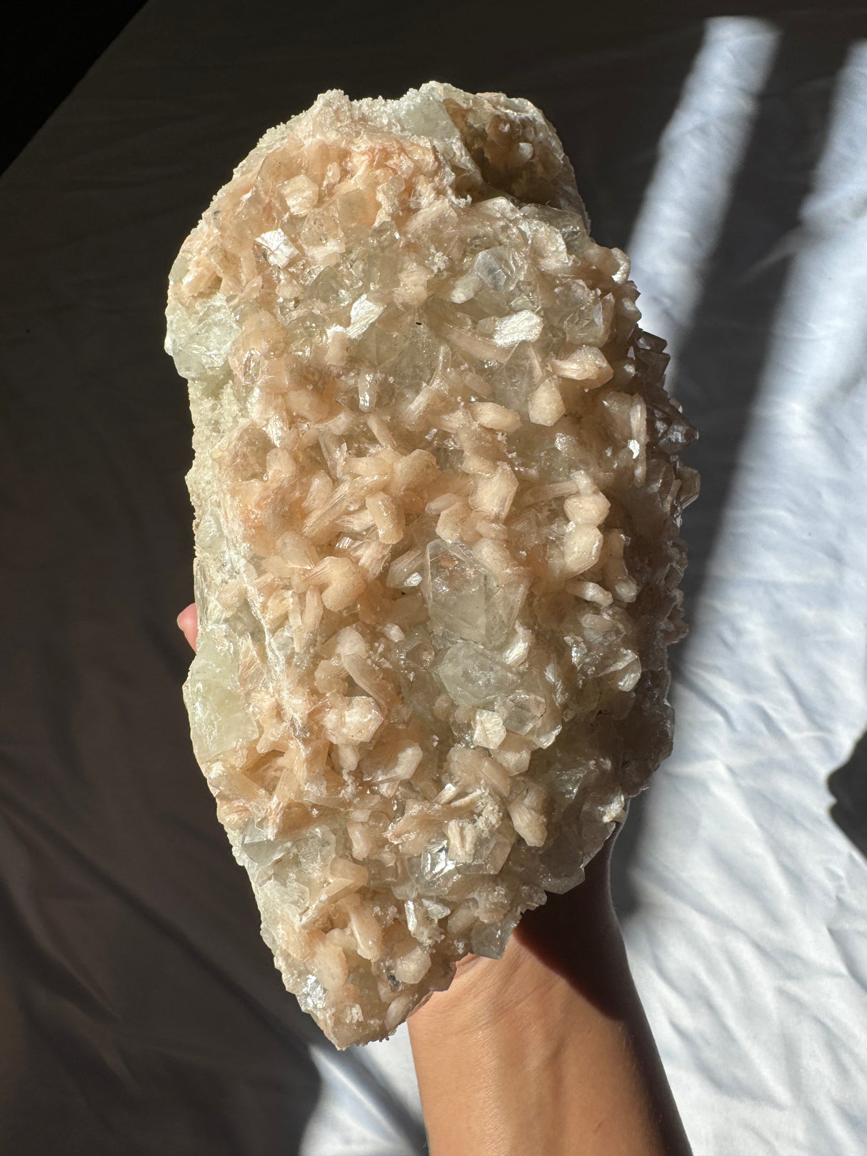 Large Peachy Pink Apophyllite with Stilbite Cluster (Self Stands)