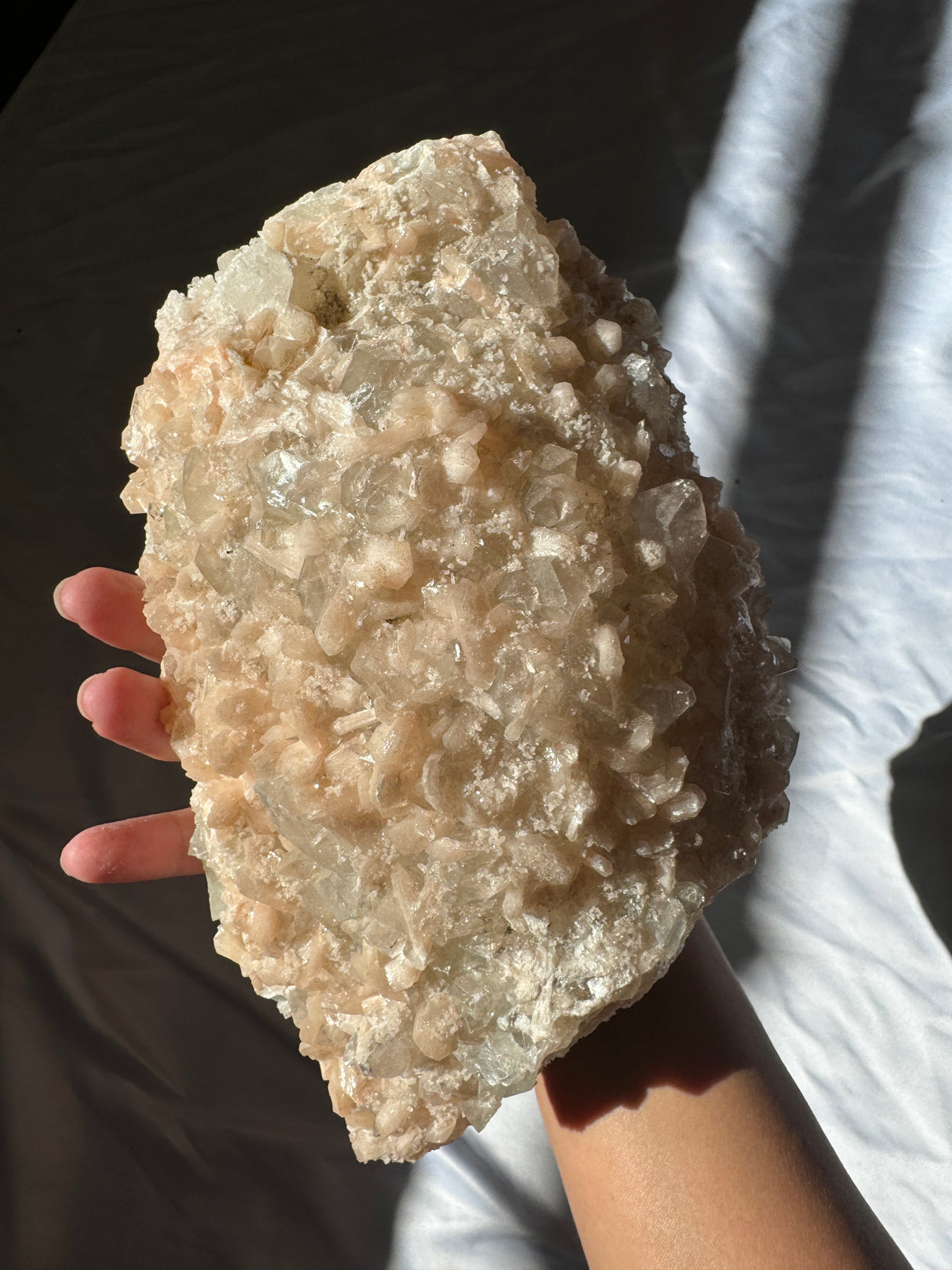 Large Peachy Pink Apophyllite with Stilbite Cluster (Self Stands)
