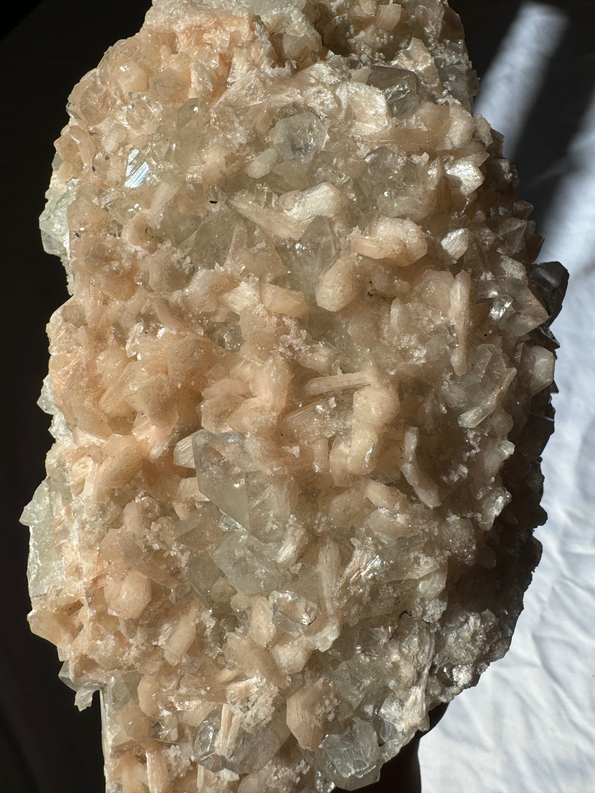 Large Peachy Pink Apophyllite with Stilbite Cluster (Self Stands)