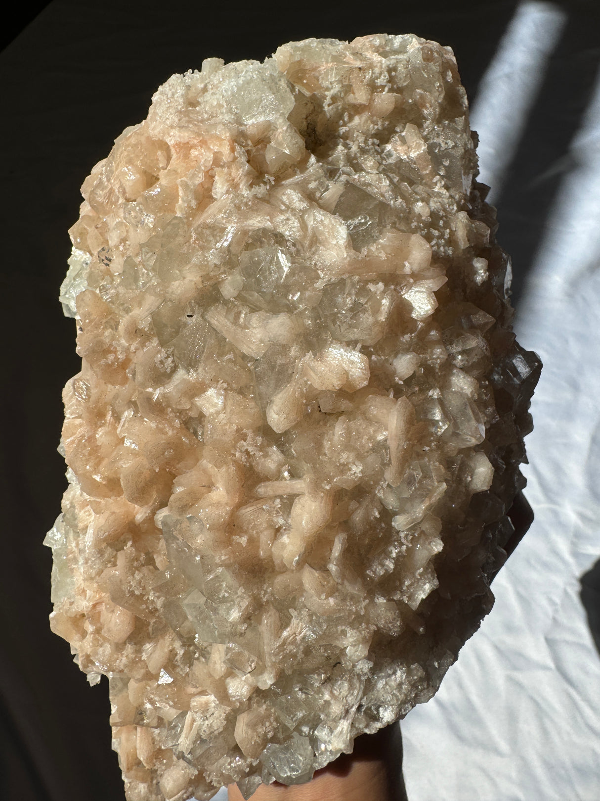 Large Peachy Pink Apophyllite with Stilbite Cluster (Self Stands)