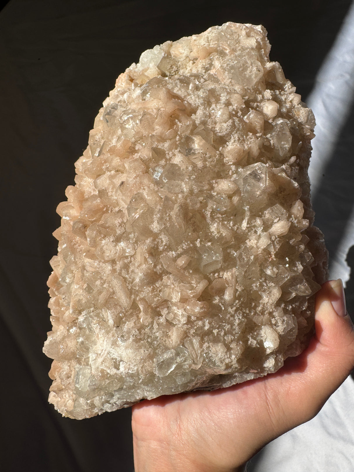 Large Peachy Pink Apophyllite with Stilbite Cluster (Self Stands)