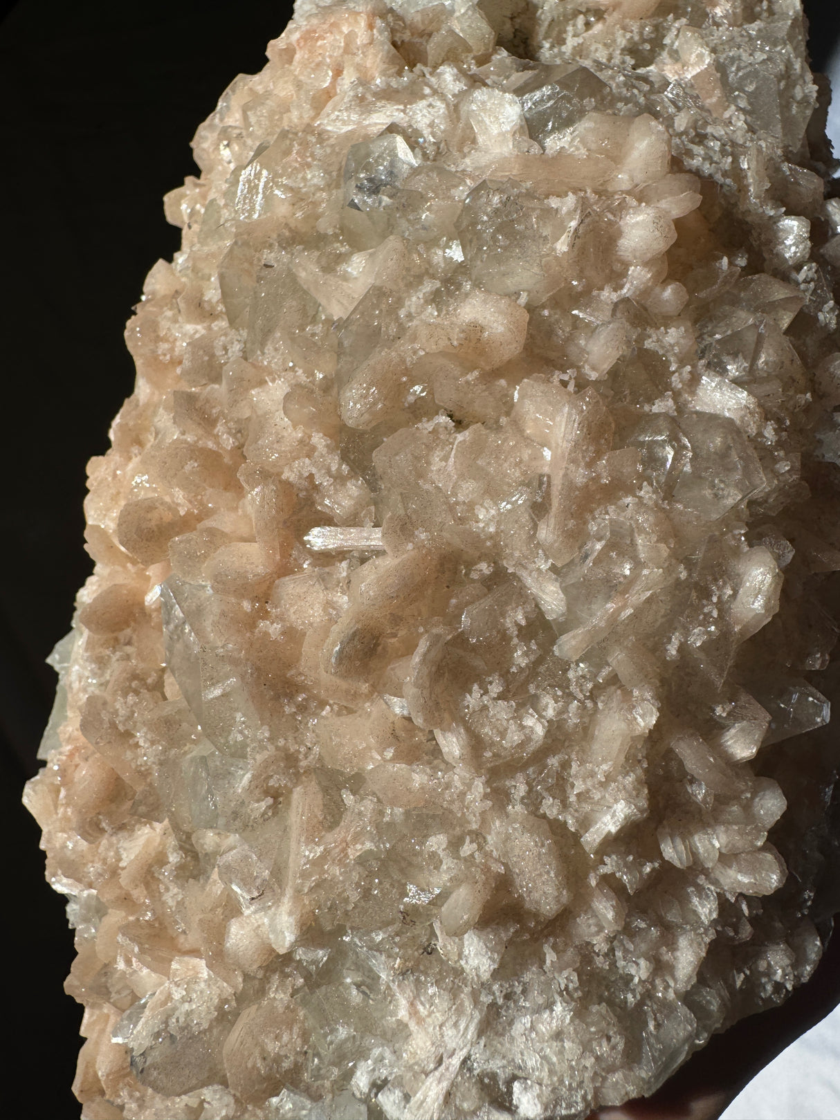 Large Peachy Pink Apophyllite with Stilbite Cluster (Self Stands)