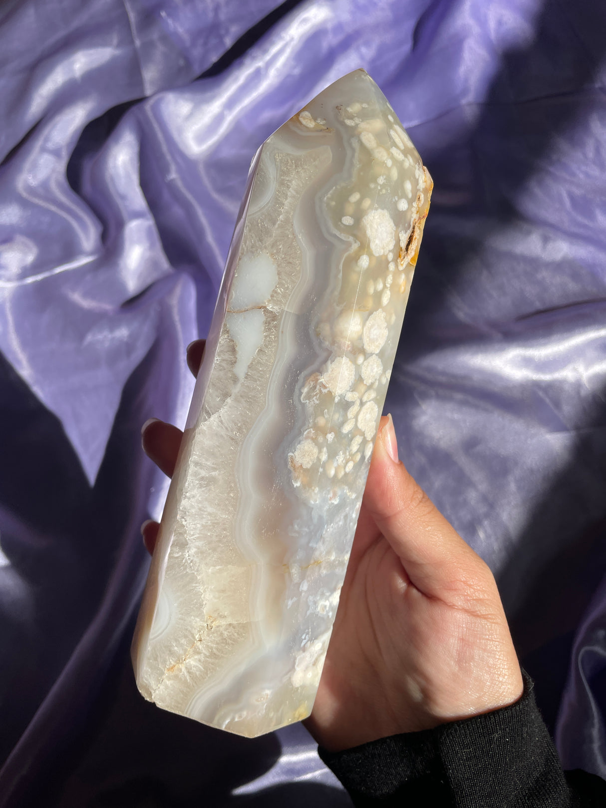 Large Pastel Quartzy Flower Agate Tower