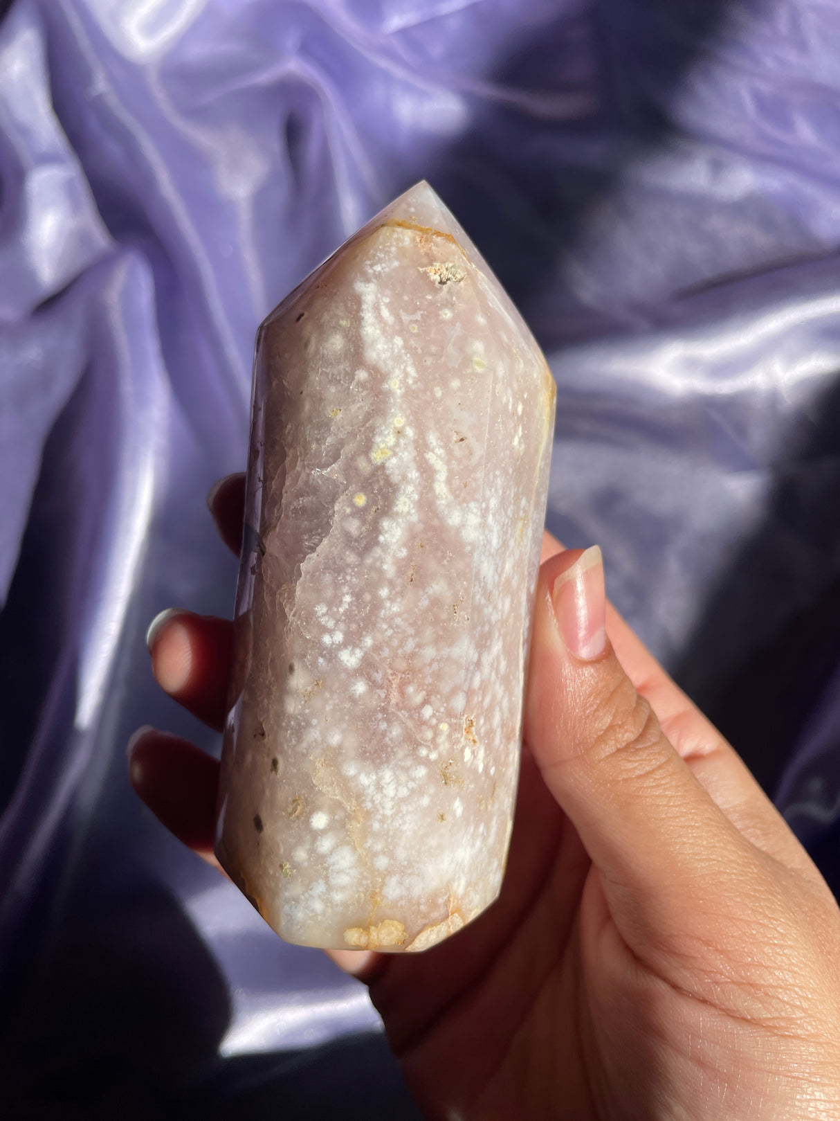 Flower Agate Tower with Amethyst