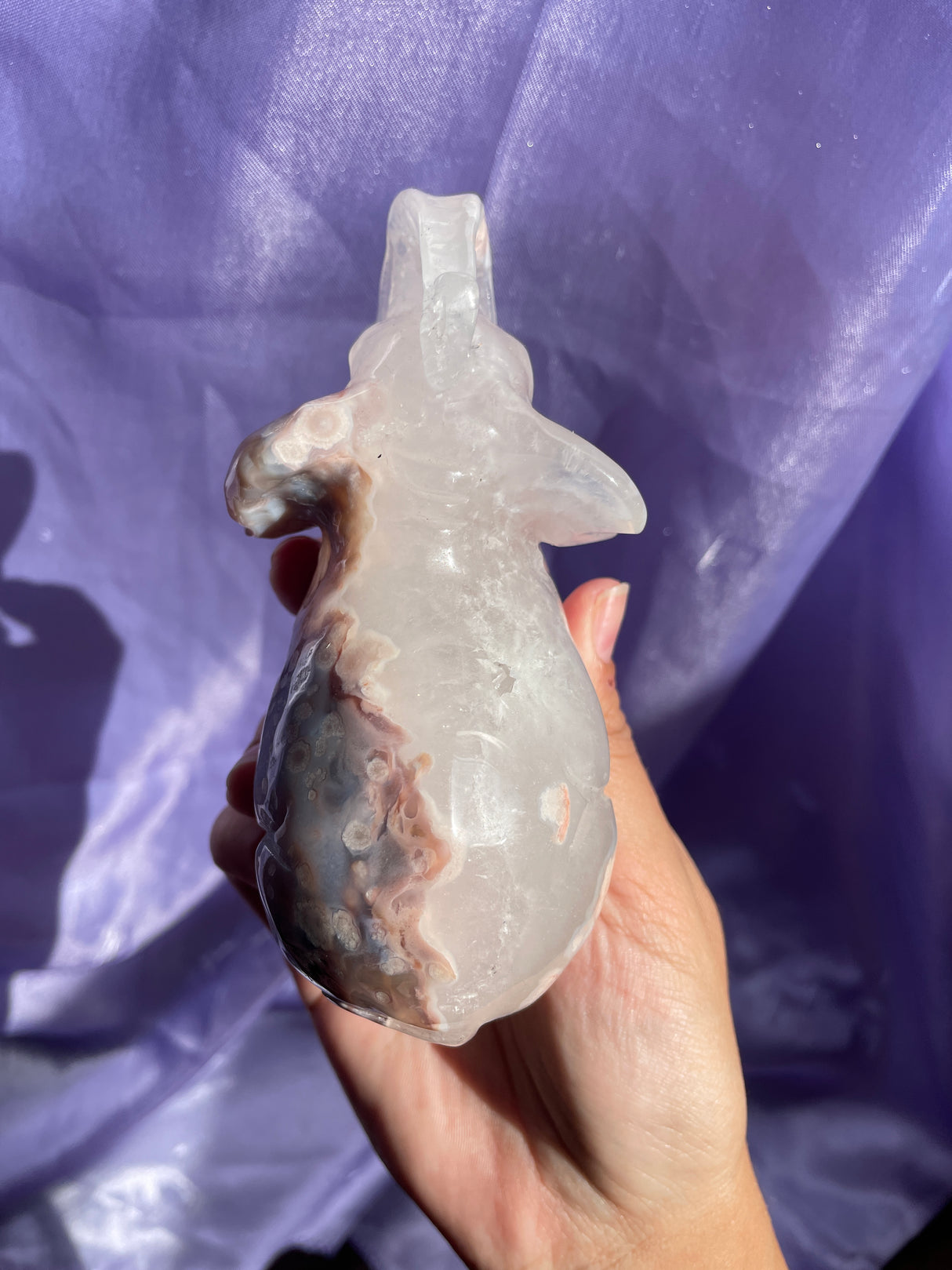 Hand Carved Quartzy Flower Agate Elephant