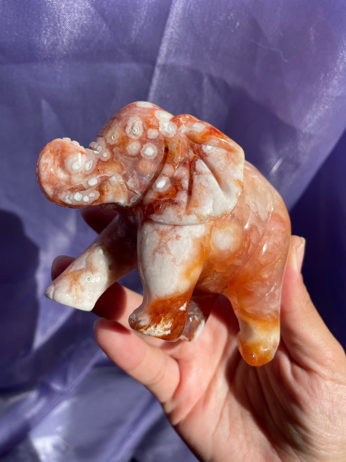 Hand Carved Carnelian Flower Agate Elephant