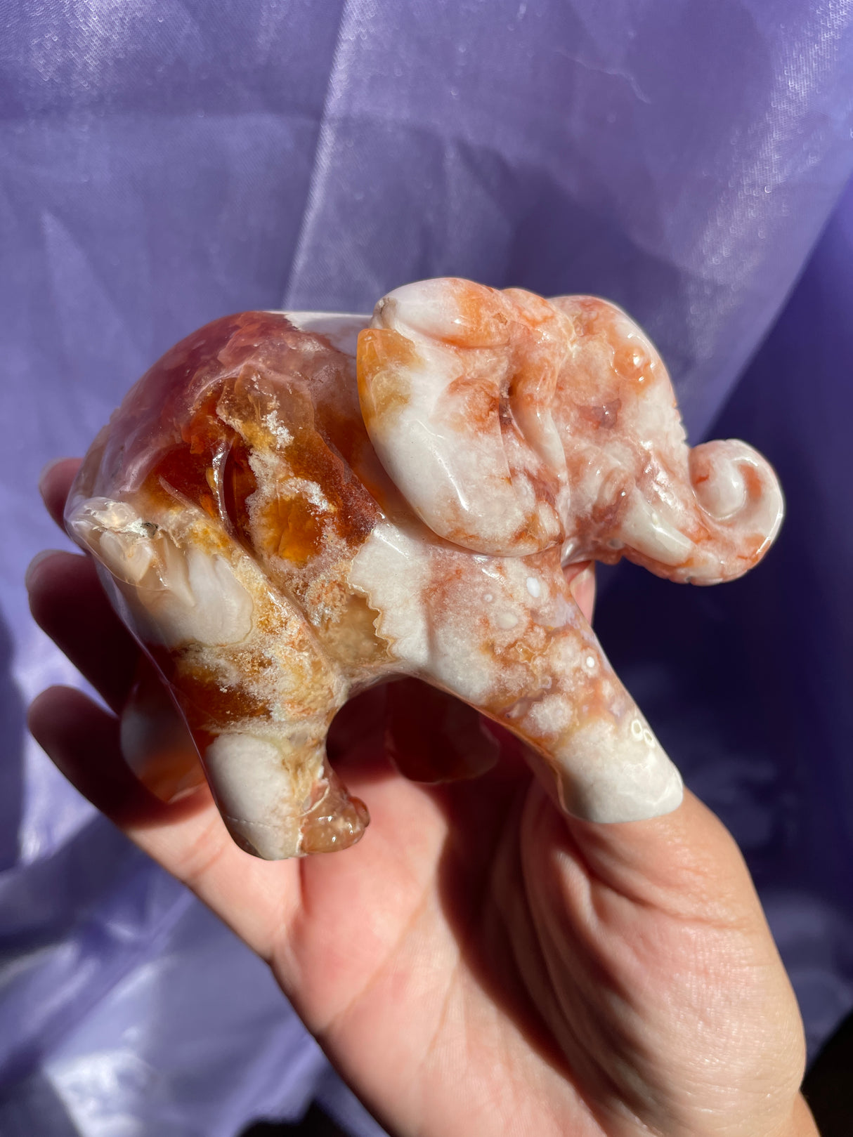Hand Carved Carnelian Flower Agate Elephant