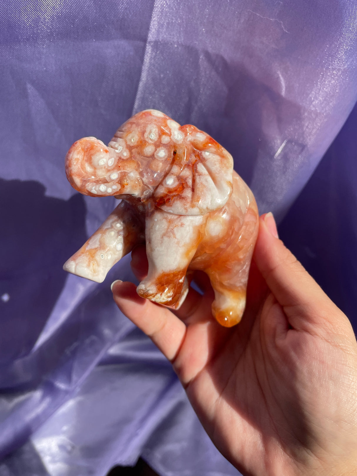 Hand Carved Carnelian Flower Agate Elephant
