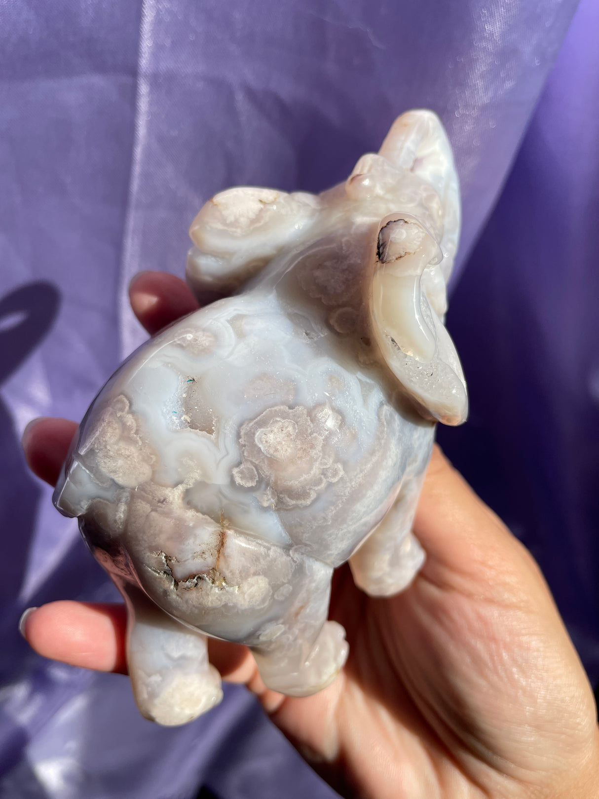 Hand Carved Pastel Blue Flower Agate Elephant