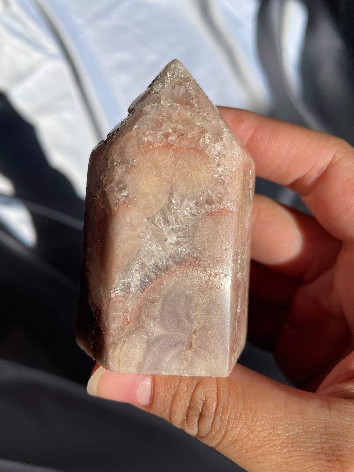 Pink Amethyst Tower with Quartz Veins