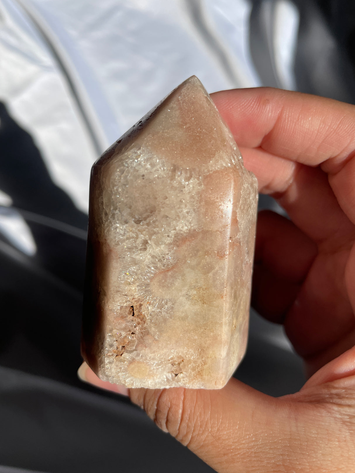 Pink Amethyst Tower with Quartz Veins