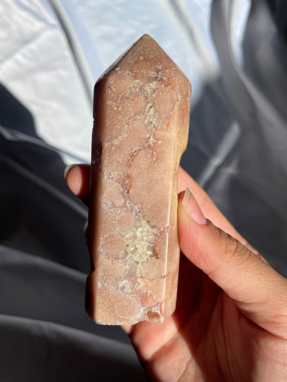 Pink Amethyst Tower with Quartz Veins