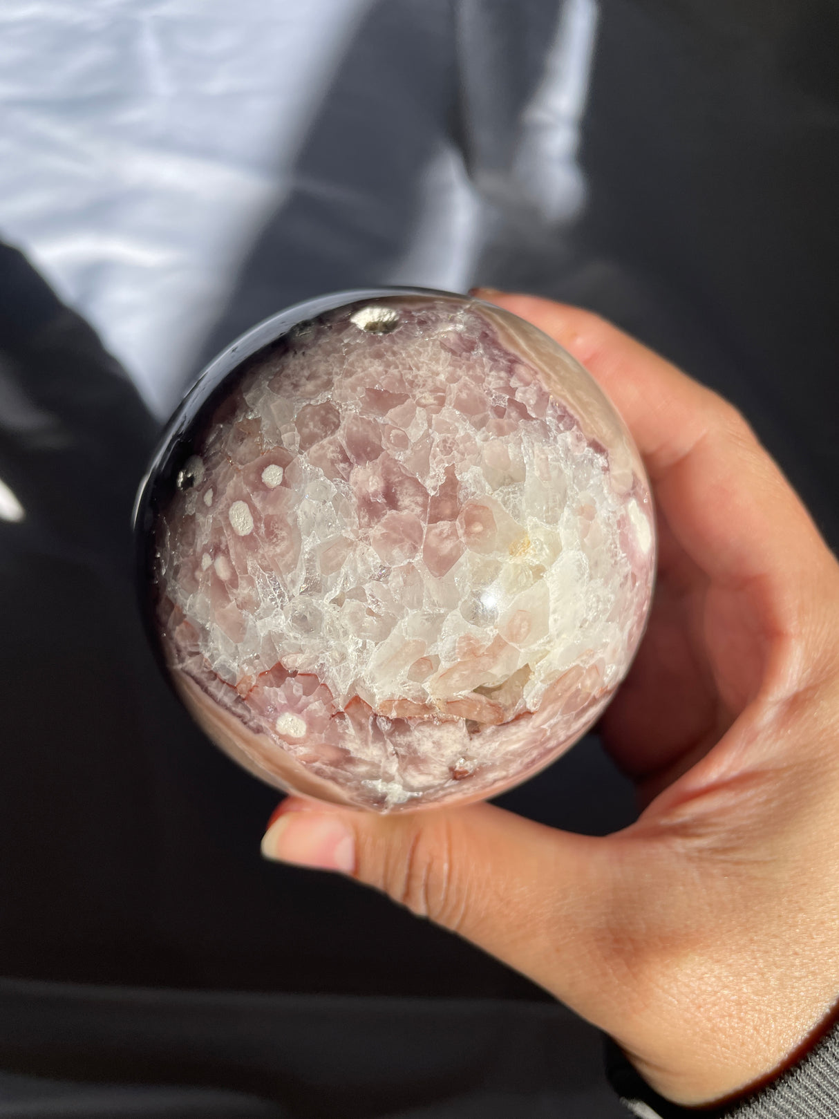 Flower Agate Sphere with Quartz