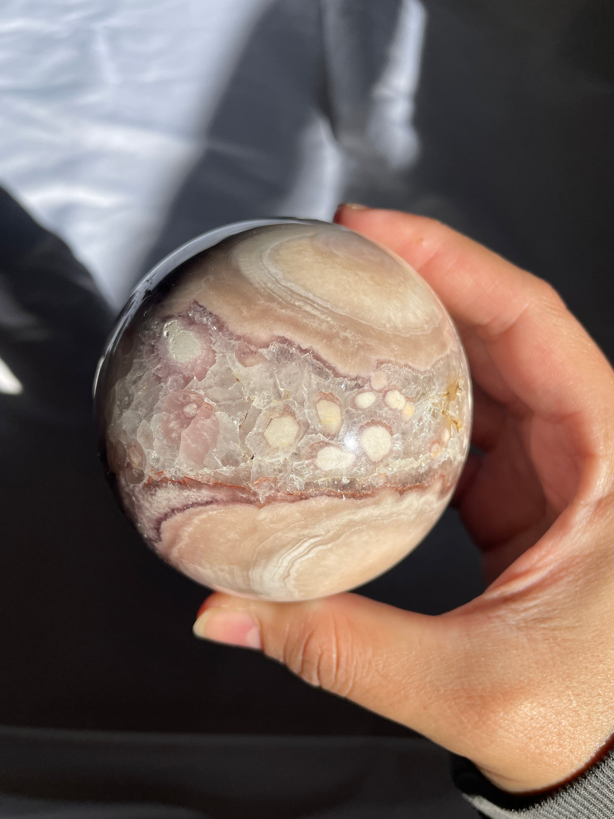 Flower Agate Sphere with Quartz