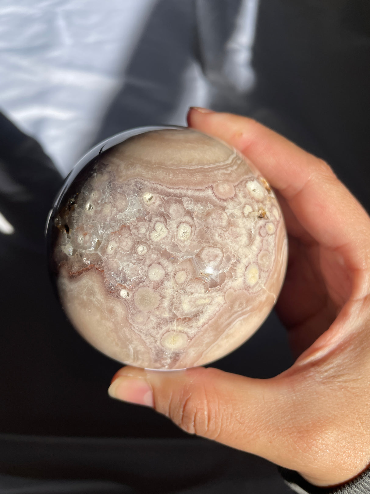 Flower Agate Sphere with Quartz