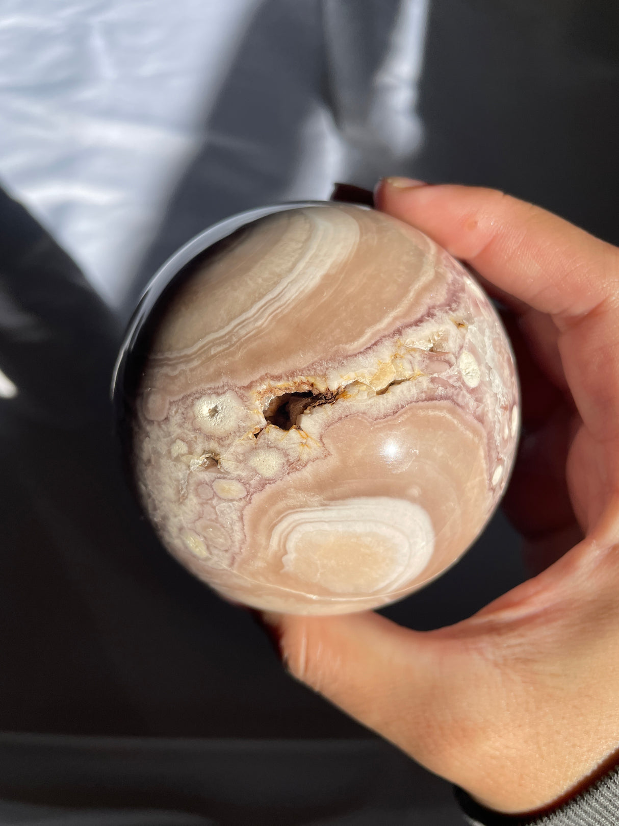 Flower Agate Sphere with Quartz