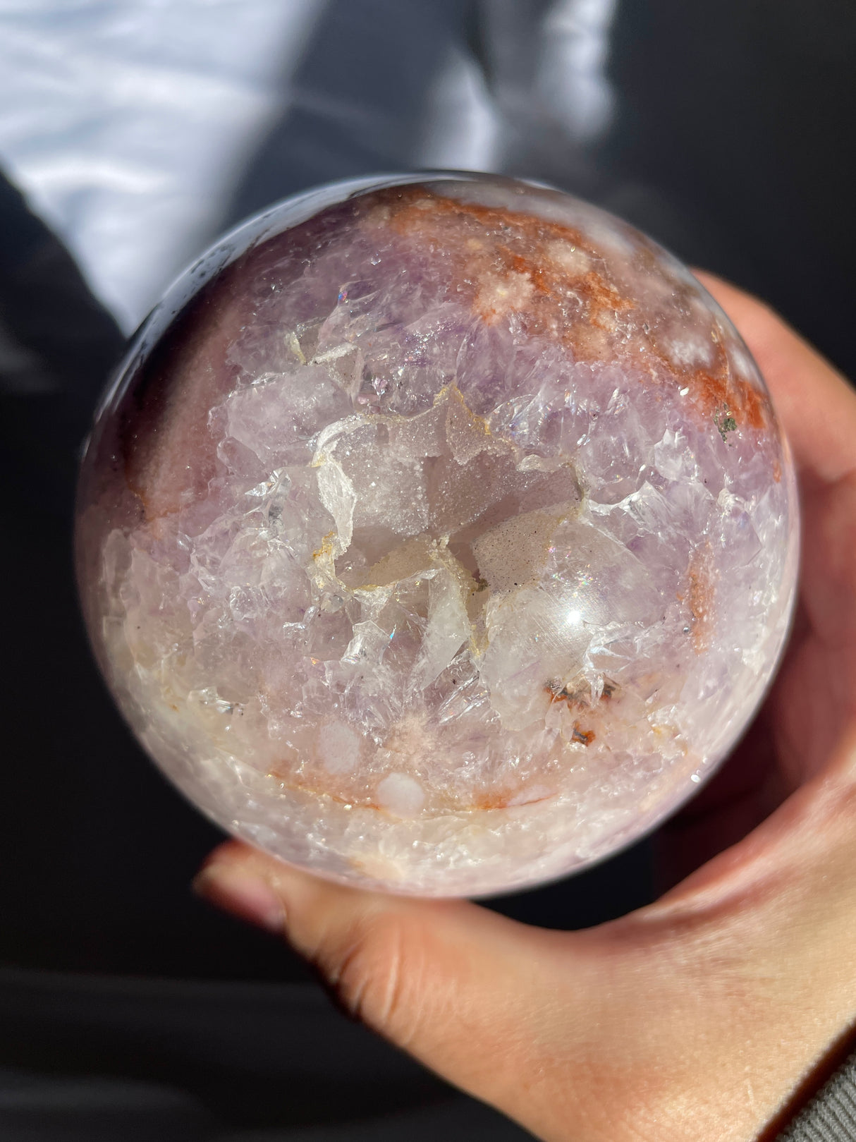 Large Sugar Druzy Flower Agate Sphere with Amethyst